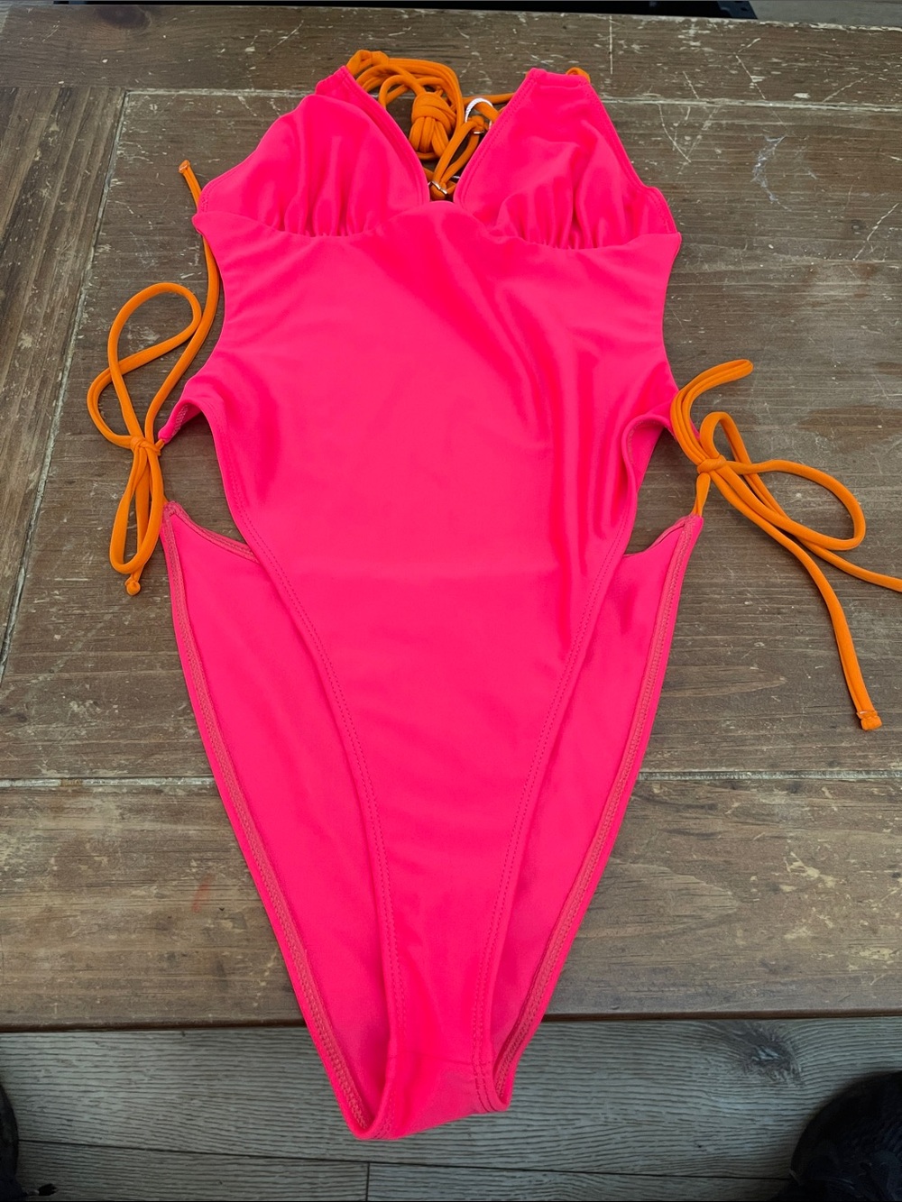 Lovers + Friends Neon Pink One-Piece Swimsuit with Orange Ties